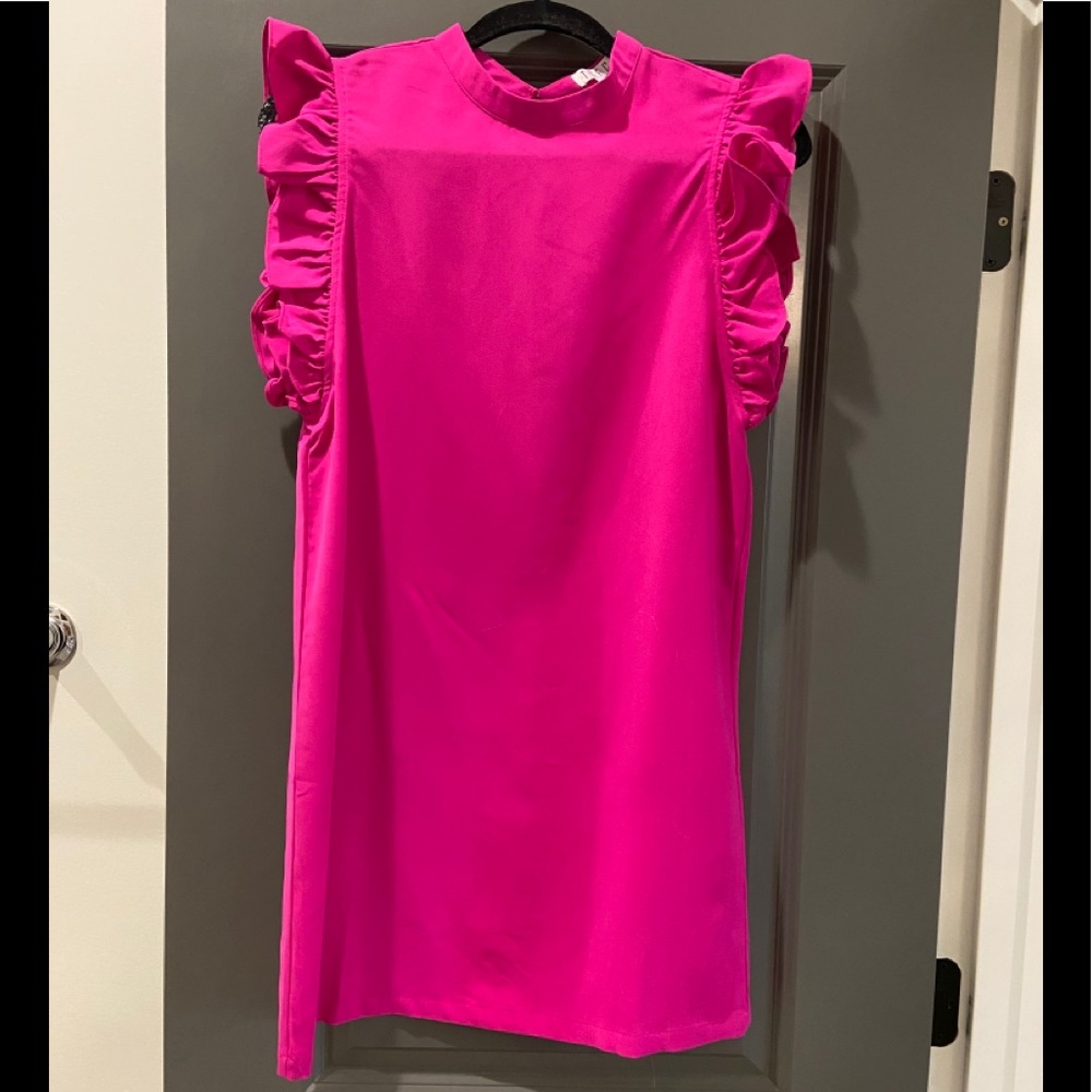 Pink ruffle sleeve dress